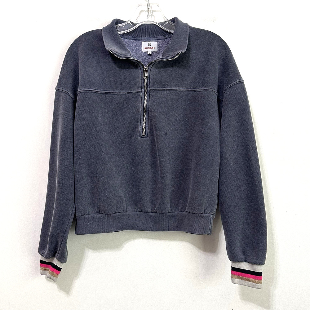 Sundry Quarter Zip Womens Sweatshirt 0 Blue Long Sleeve Top XS/S Casual Travel